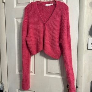 Sugar & Jade girls XXL (20/22) fuzzy pink cardigan